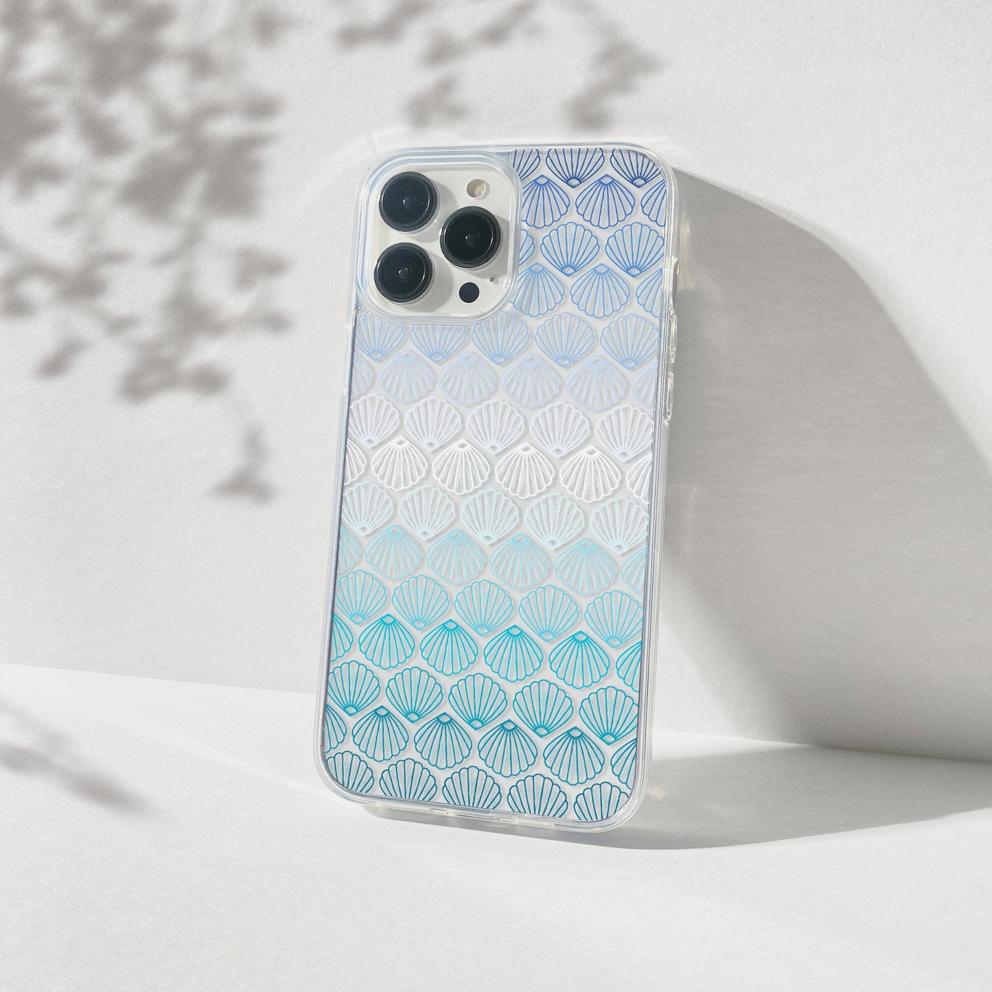 Clear Phone Case, Ombre Seashell Phone Case in Blue • Fits most iPhone and Samsung Models Phone Case Printify 