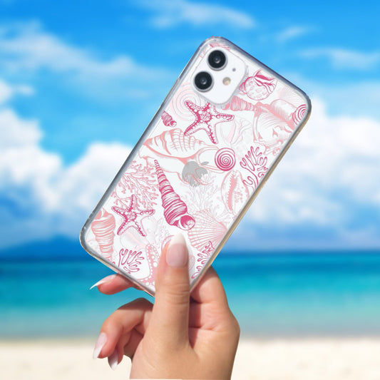Pink Seashells Phone Case, Clear Summer Phone Cases Compatible with most iPhone and Samsung Galaxy Models Phone Case Printify iPhone 16 