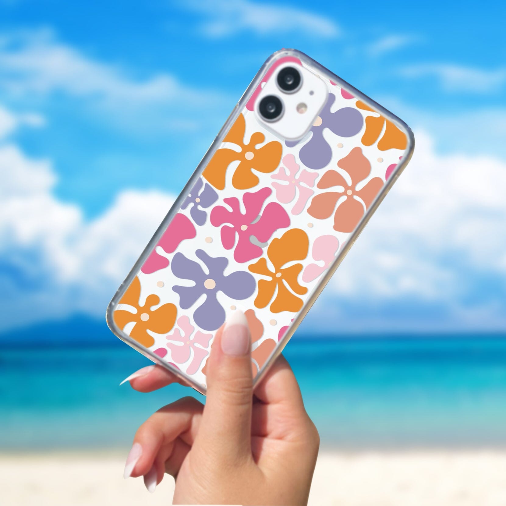 Coconut Girl Clear Phone Cases • Hibiscus Flower Phone Cases fit most iPhone and Samsung Phones Phone Case Printify 