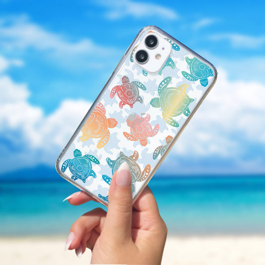 Coconut Girl Clear Phone Cases, Beachy Sea Turtle Aesthetic Phone Cases Compatible with most iPhone and Samsung Models Phone Case Printify 