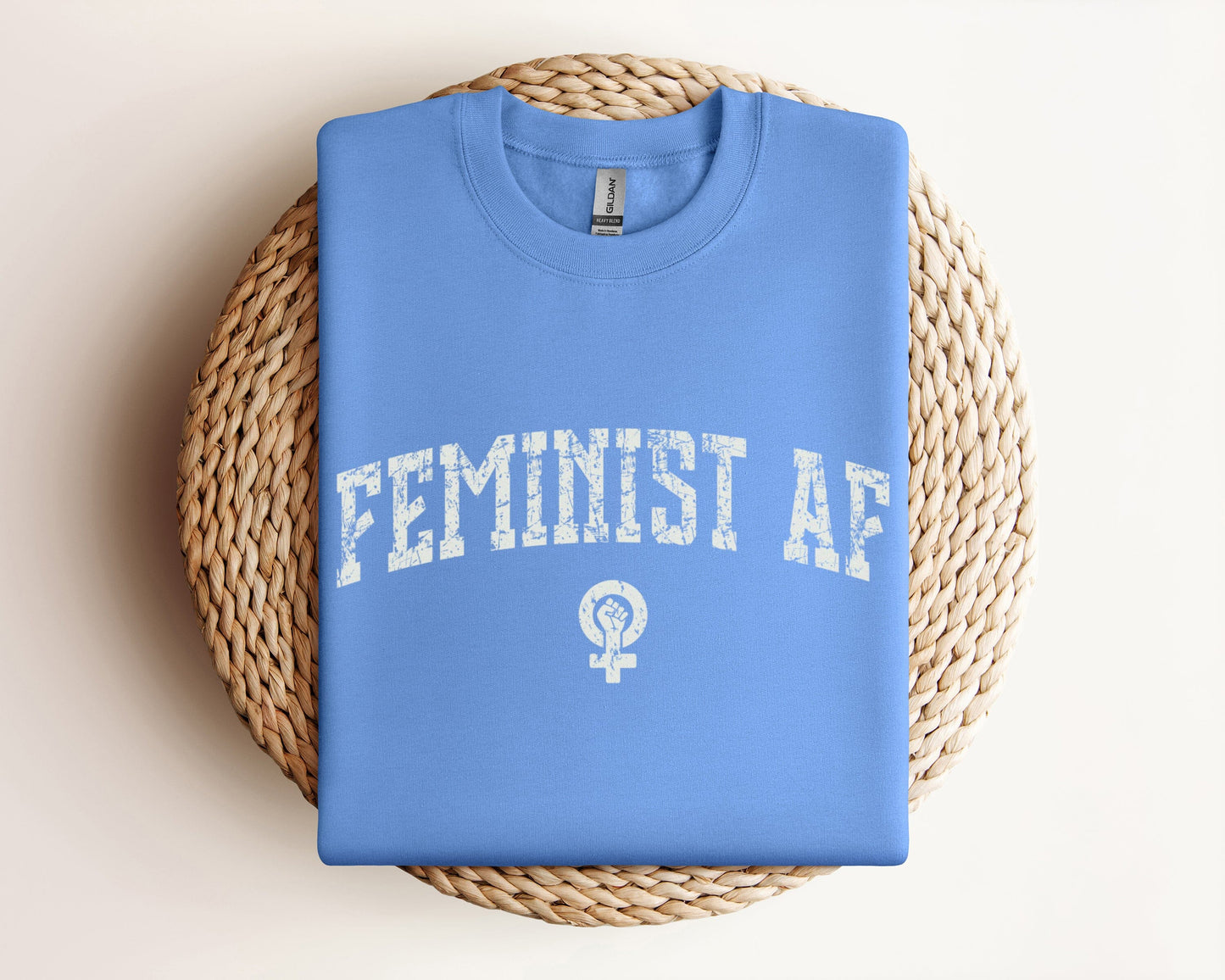 Feminist AF Sweatshirt, Womens Rights Shirts Female Empowerment Crewneck Sweatshirt Printify Carolina Blue S 