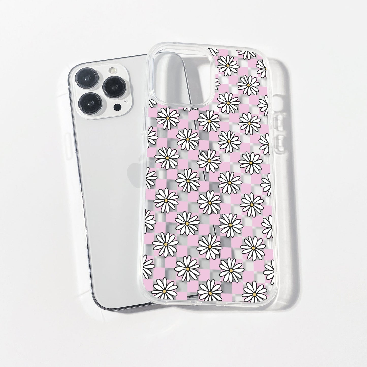 Clear iPhone Cases, Checkered Daisy Floral Phone Case • Cute Phone Cases Phone Case Printify iPhone 16 Pro Without gift packaging 
