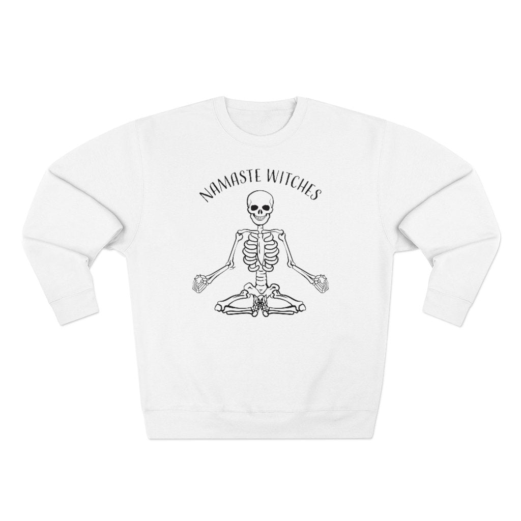 Namaste Witches • Skeleton Yoga Sweatshirt Sweatshirt Printify M White 