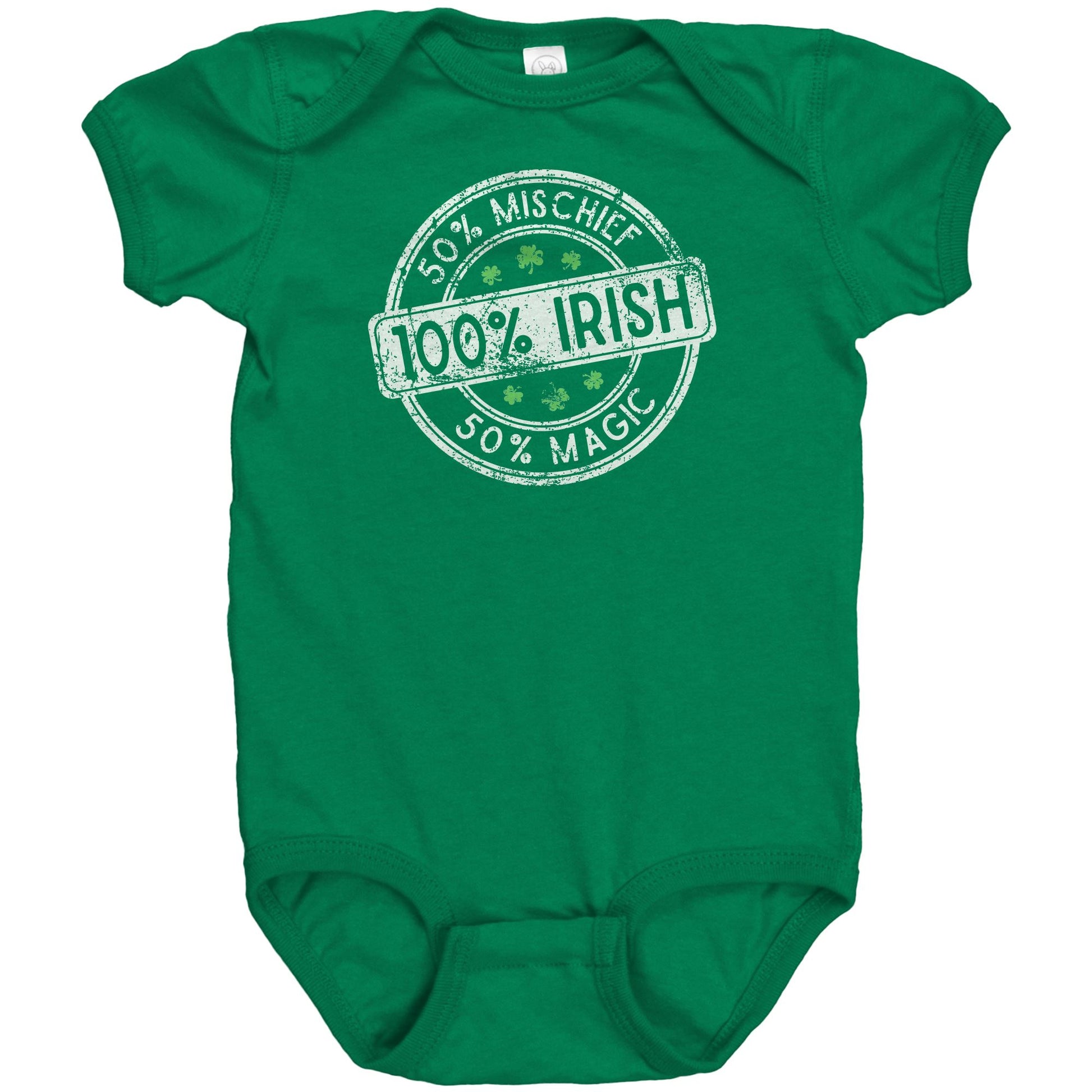 50% Mischief, 50% Magic, 100% IRISH • Infant and Kids T-shirts T-shirt teelaunch Onesie Kelly Green NB