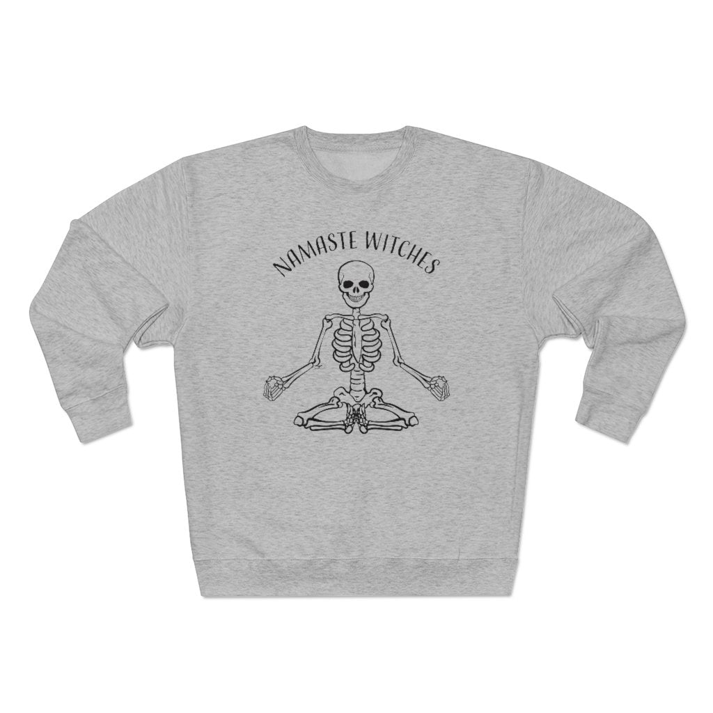 Namaste Witches • Skeleton Yoga Sweatshirt Sweatshirt Printify 3XL Heather Grey 