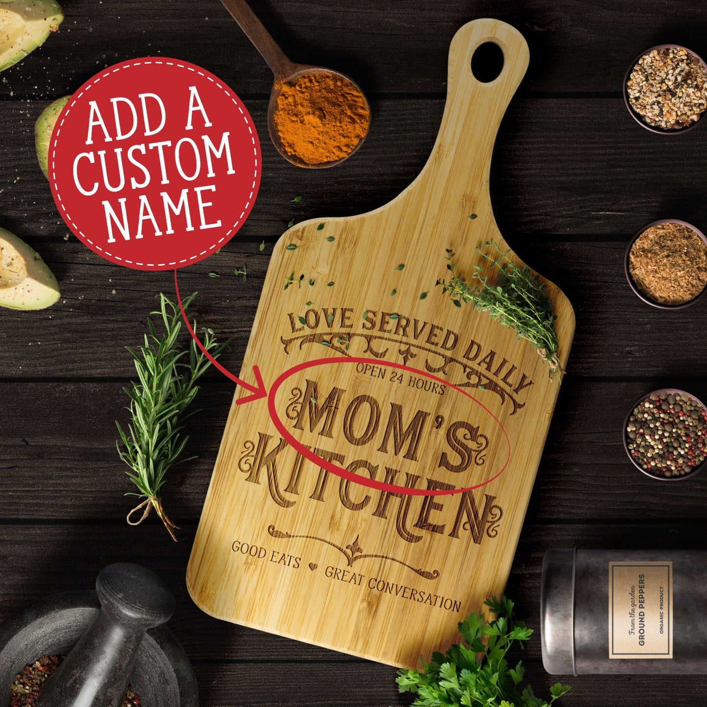 "Your Name" Kitchen • Personalized Organic Bamboo Cutting Board Wood Cutting Boards teelaunch 