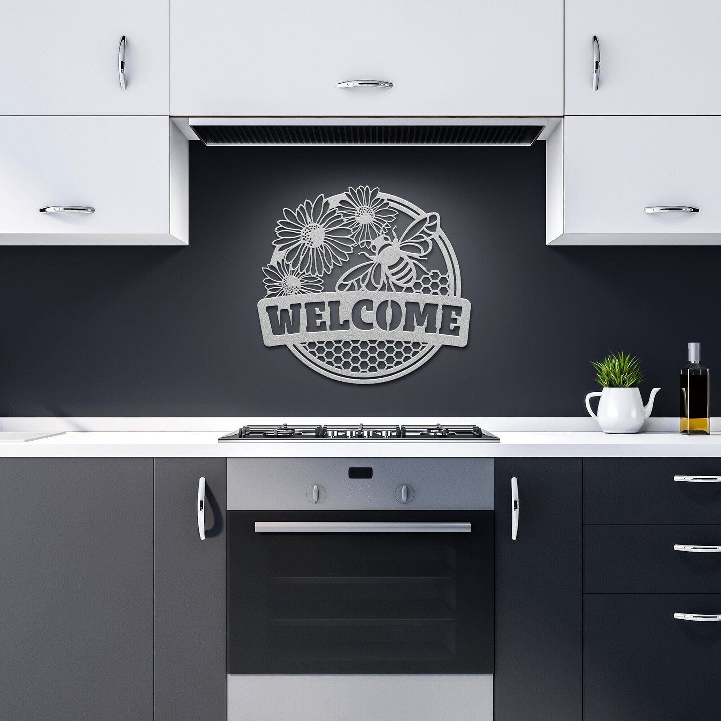 Honey Bee Welcome Sign • Metal House Signs Wall Art teelaunch Silver 14 Inch 