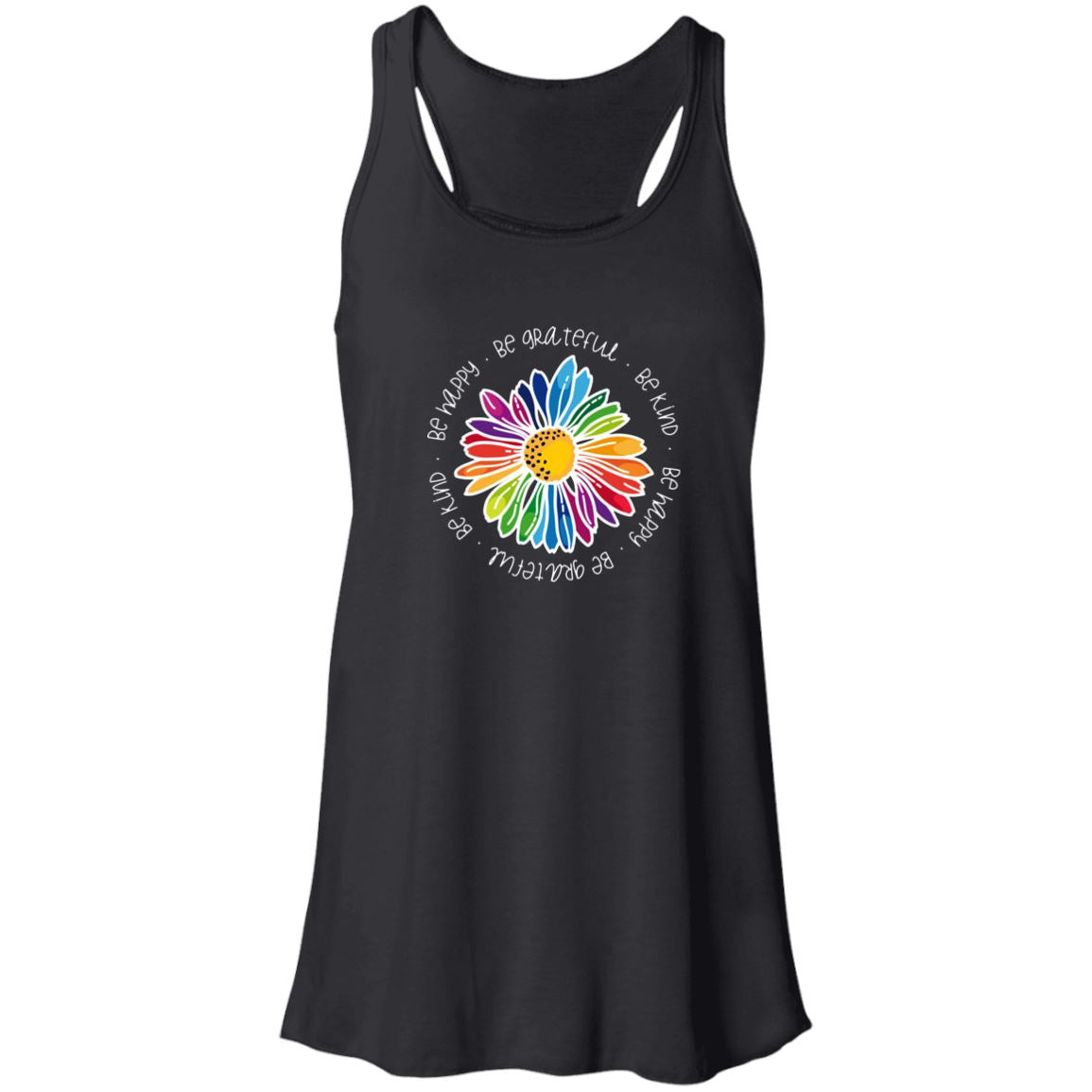 Gail's Rainbow Kindness Daisy • Flowy Tank T-Shirts CustomCat Black X-Small 
