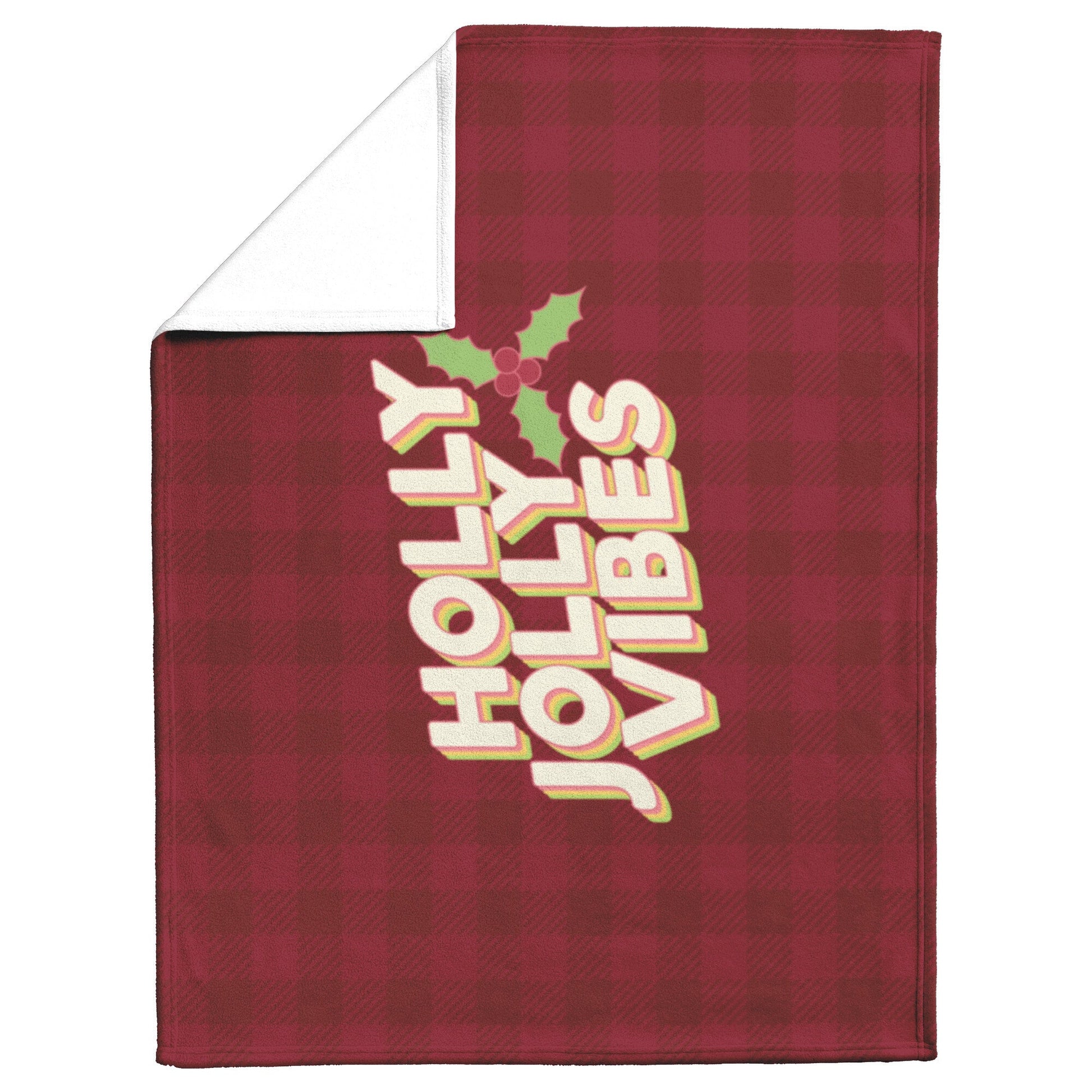 Holly Jolly Vibes Christmas Blanket • Vintage Christmas • Buffalo Plaid Blanket and Pillow Set Home Goods teelaunch 50x60 Sherpa 