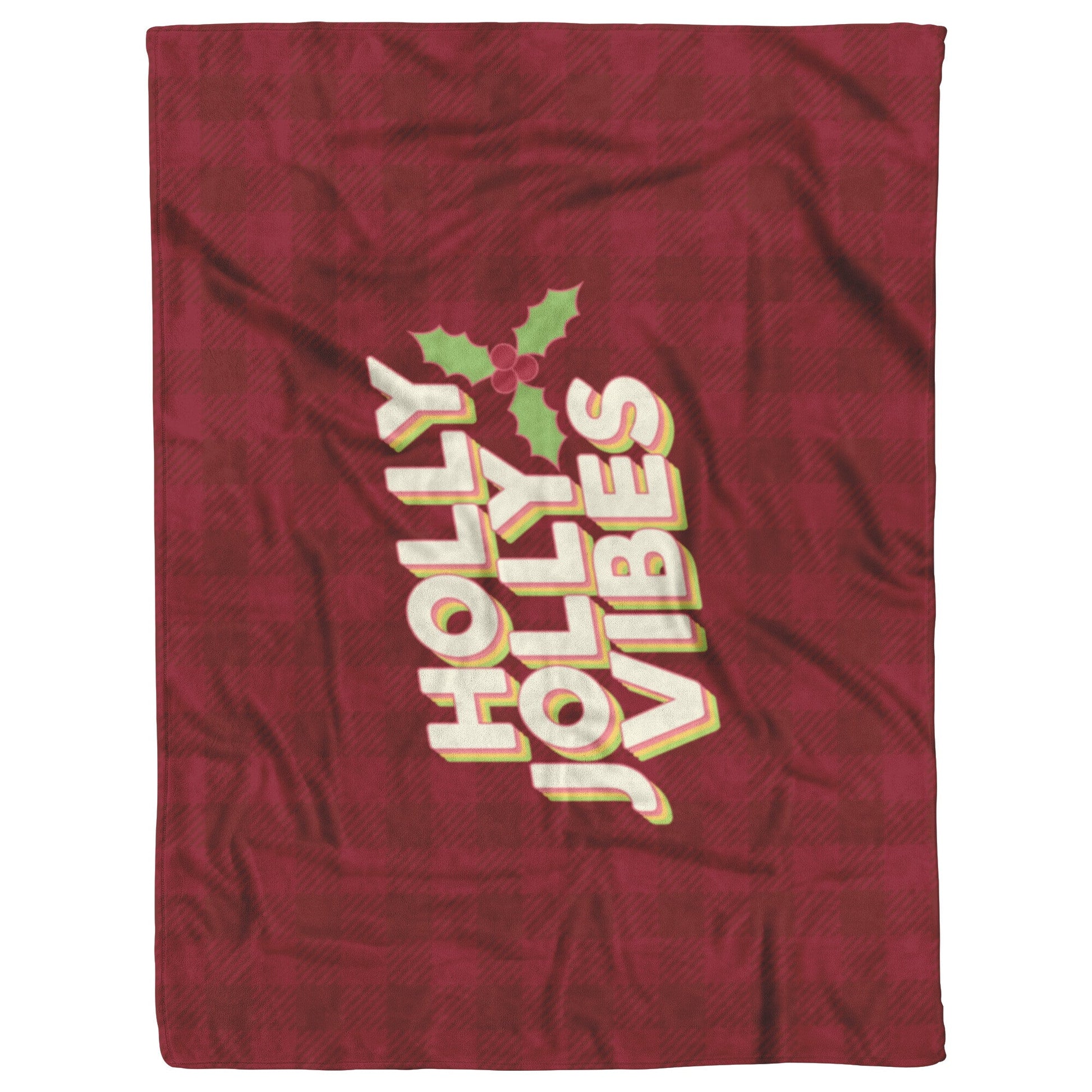 Holly Jolly Vibes Christmas Blanket • Vintage Christmas • Buffalo Plaid Blanket and Pillow Set Home Goods teelaunch 60x80 Fleece 