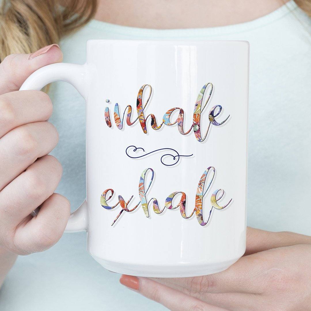 INHALE EXHALE Colorful Floral15oz. Large Coffee Mug