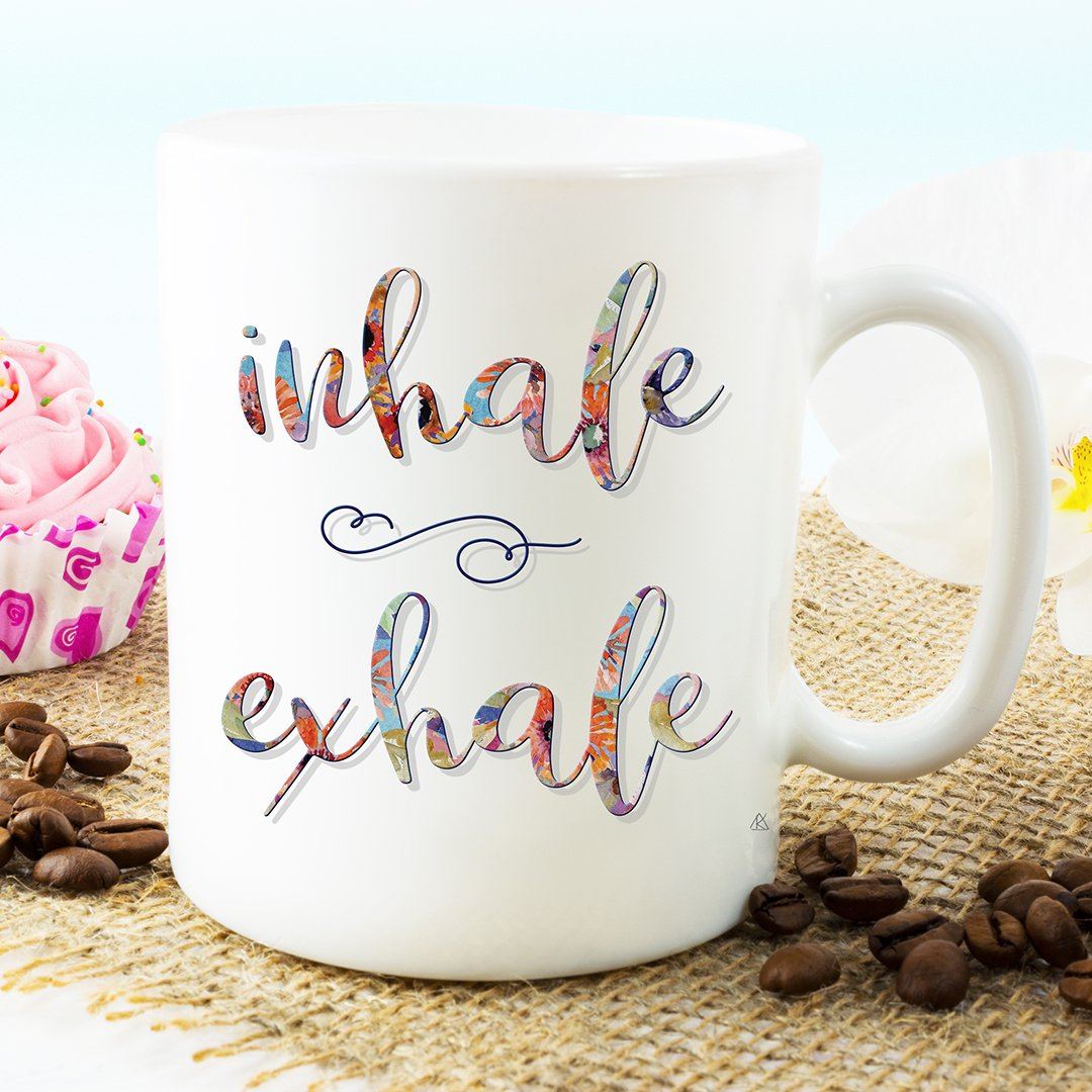 INHALE EXHALE Colorful Floral15oz. Large Coffee Mug