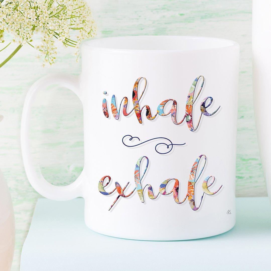 INHALE EXHALE Colorful Floral15oz. Large Coffee Mug