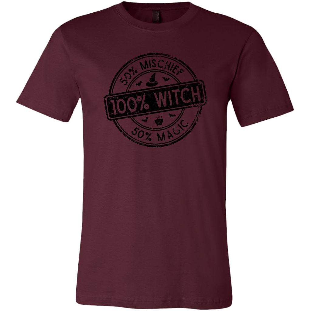 100% Witch Women's Halloween T-shirt T-shirt teelaunch Canvas Mens Shirt Maroon S