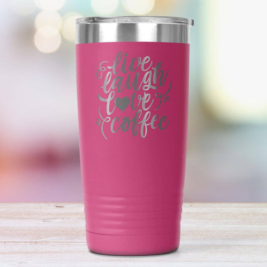 Live, Laugh, Love, 20oz Insulated Coffee Tumbler Tumblers teelaunch Pink 