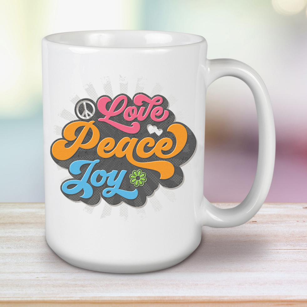 Peace, Love, Joy 15oz. Large Coffee Mug