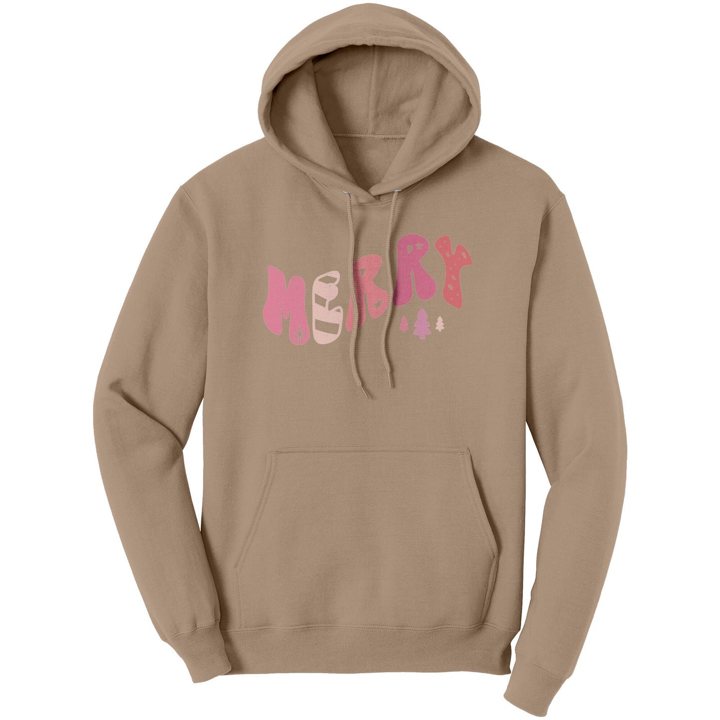 Merry In Pink • Wavy Font • Christmas Hoodie Apparel teelaunch Sand S 