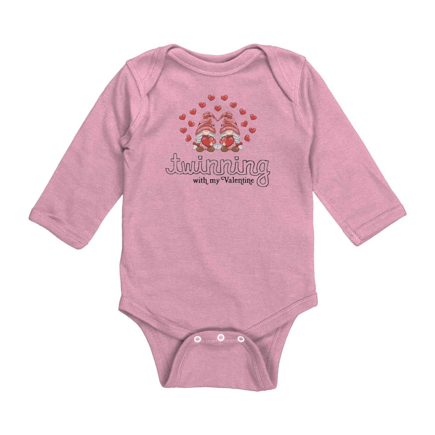 Twinning For Valentines Day • Long Sleeve Onesie Apparel teelaunch Pink NB 