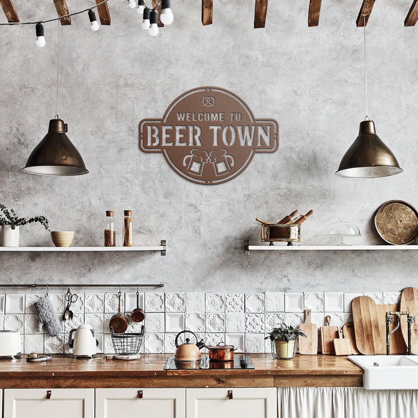 Welcome To Beer Town Metal Wall Art Wall Art teelaunch Copper 14 Inch 