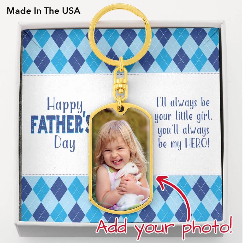 Always Your Little Girl • Father's Day Gifts Customizable Photo Key Ring Jewelry ShineOn Fulfillment Dog Tag Keychain (Gold) No 