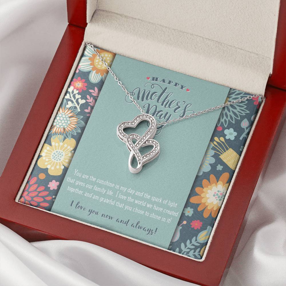 Mother and Child Double Hearts Necklace • To My Wife Message Card Jewelry ShineOn Fulfillment Mahogany Style Luxury Box 