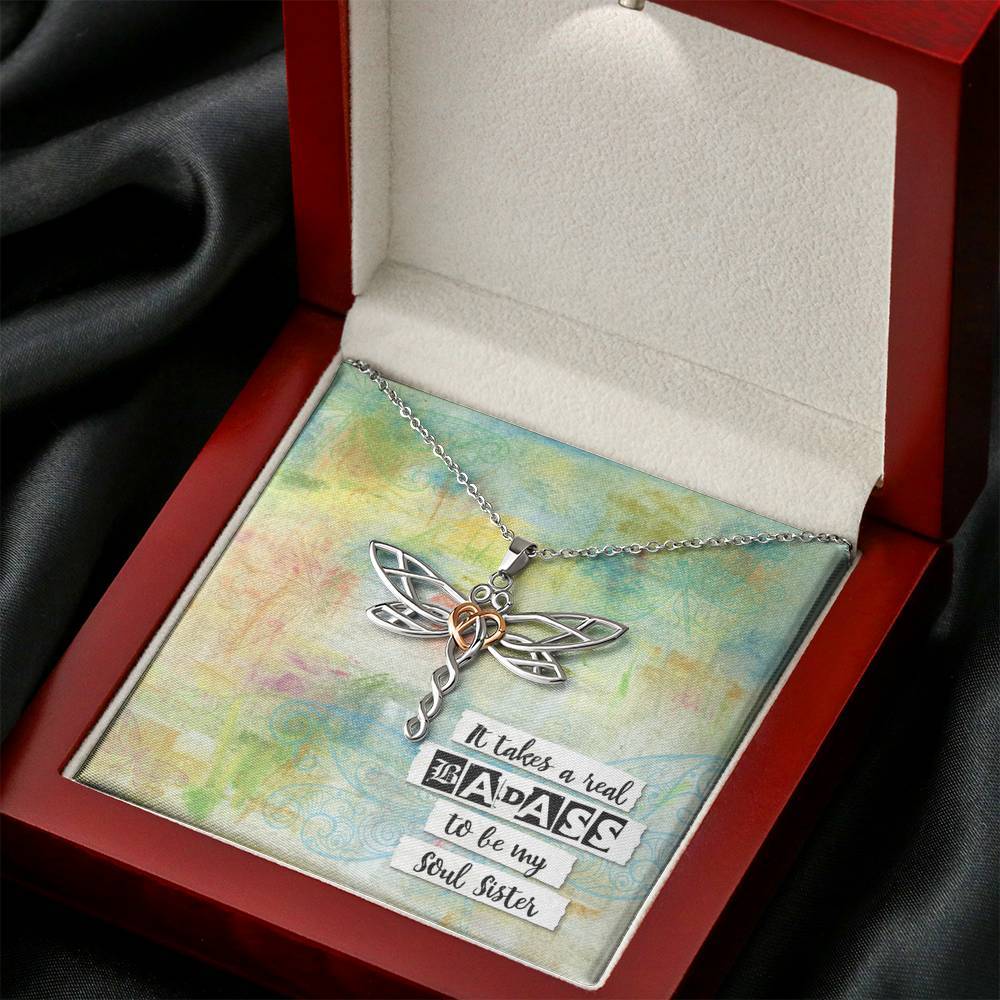 Soul Sister Dragonfly Pendant • Badass Message Card Jewelry ShineOn Fulfillment 