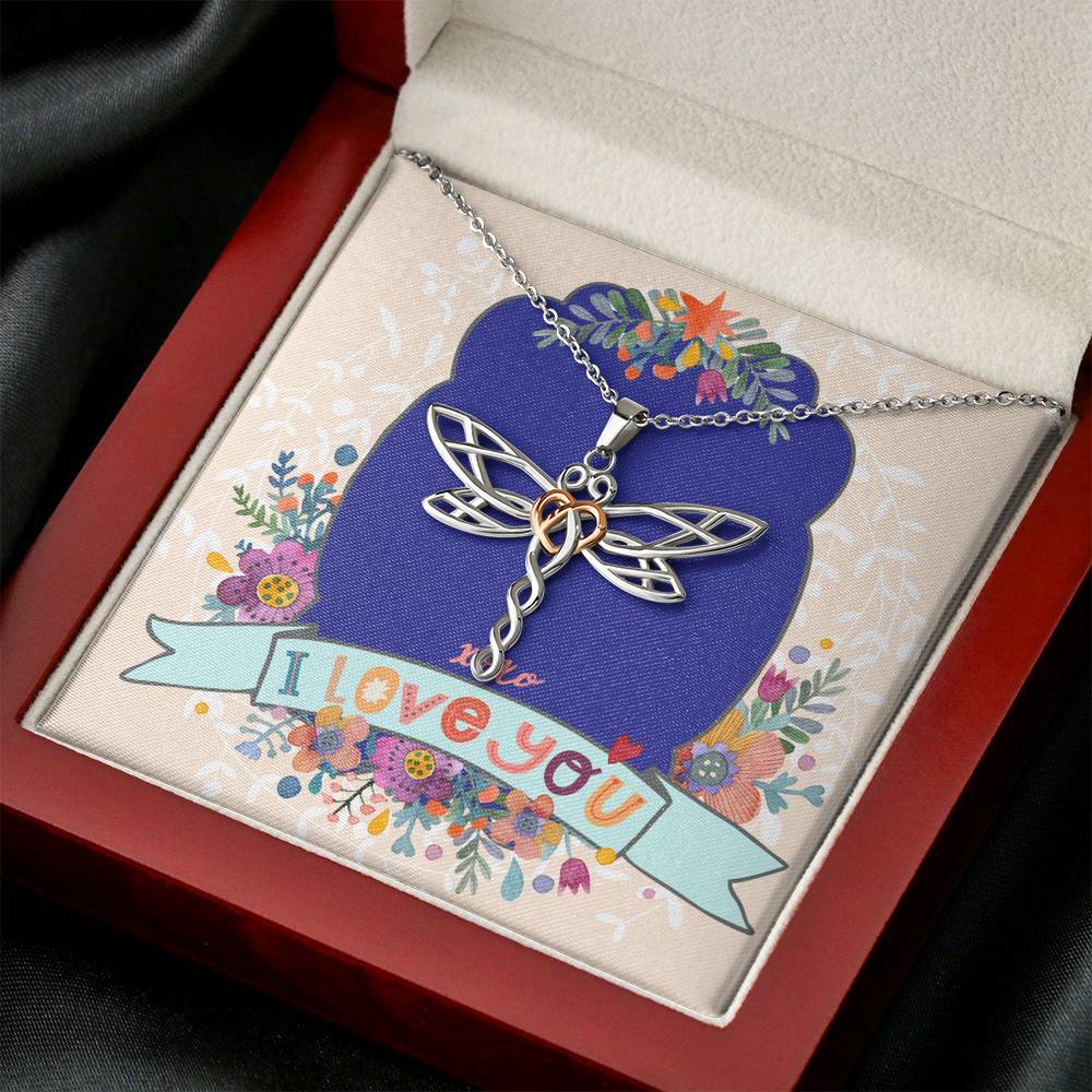 Dragonfly Pendant • I Love You Message Card Jewelry ShineOn Fulfillment Mahogany Style Luxury Box 