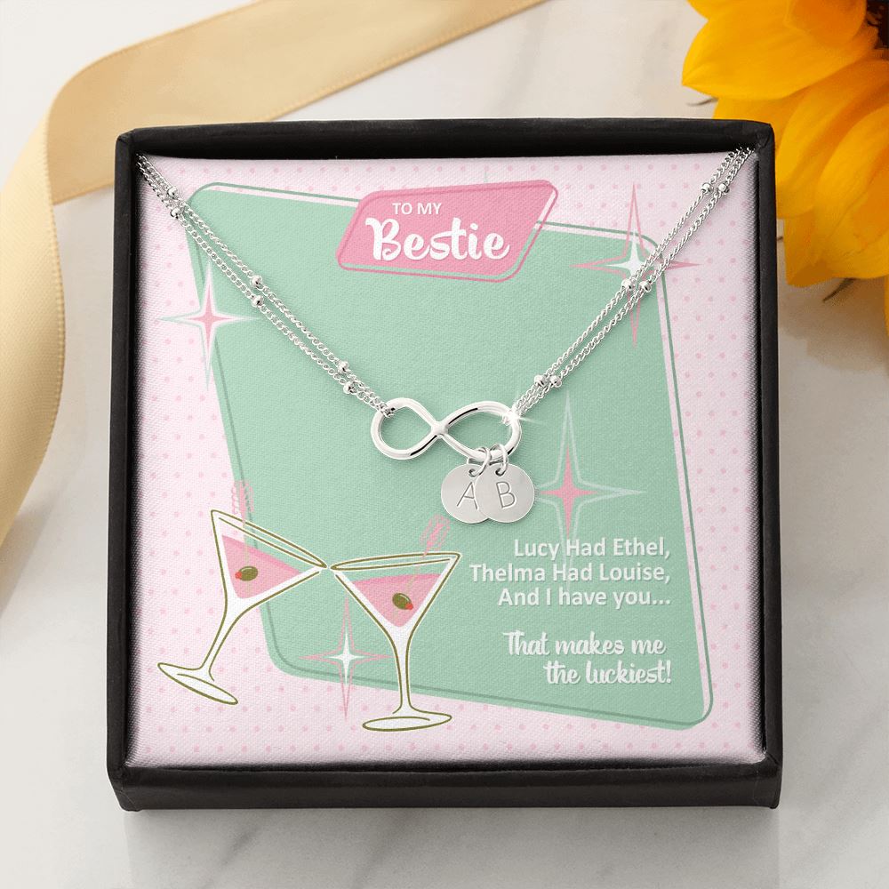 To My Bestie • Lucy & Ethel Infinity Charm Bracelet Jewelry ShineOn Fulfillment 14k White Gold Bracelet + 2 Charms 