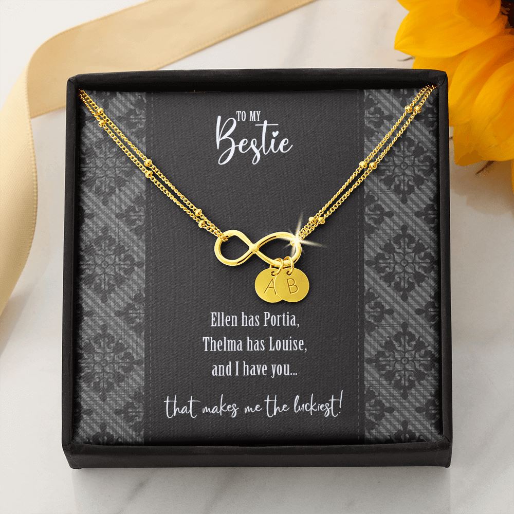 To My Bestie • Ellen & Portia Infinity Charm Bracelet Jewelry ShineOn Fulfillment Gold Dipped Bracelet + 2 Charms 