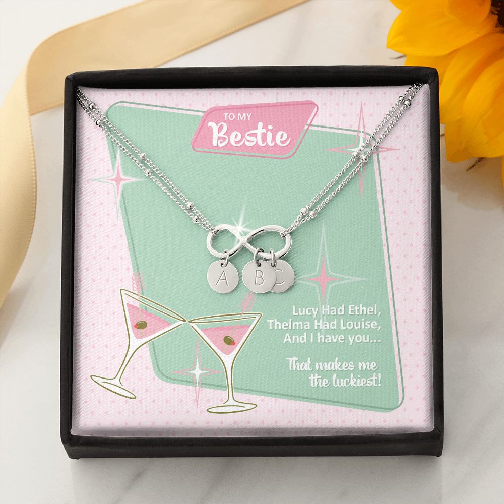 To My Bestie • Lucy & Ethel Infinity Charm Bracelet Jewelry ShineOn Fulfillment 14k White Gold Bracelet + 3 Charms 