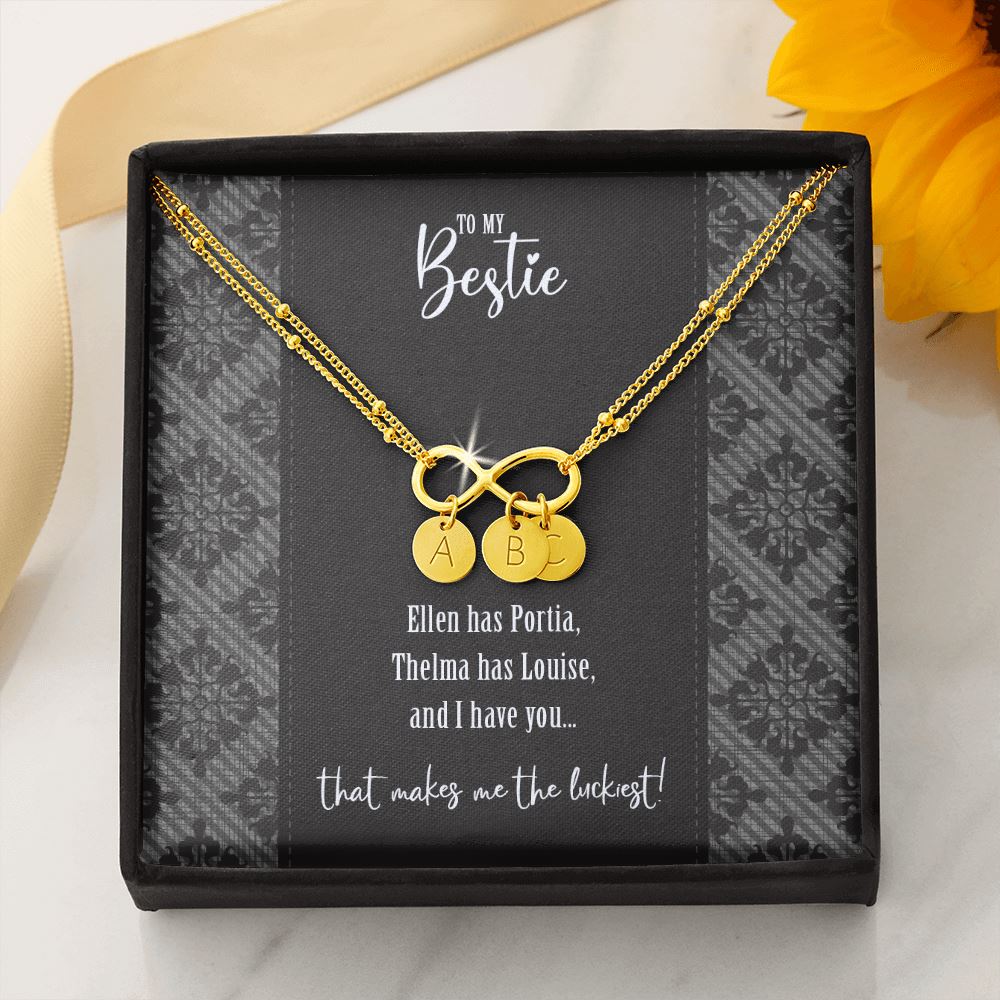 To My Bestie • Ellen & Portia Infinity Charm Bracelet Jewelry ShineOn Fulfillment Gold Dipped Bracelet + 3 Charms 