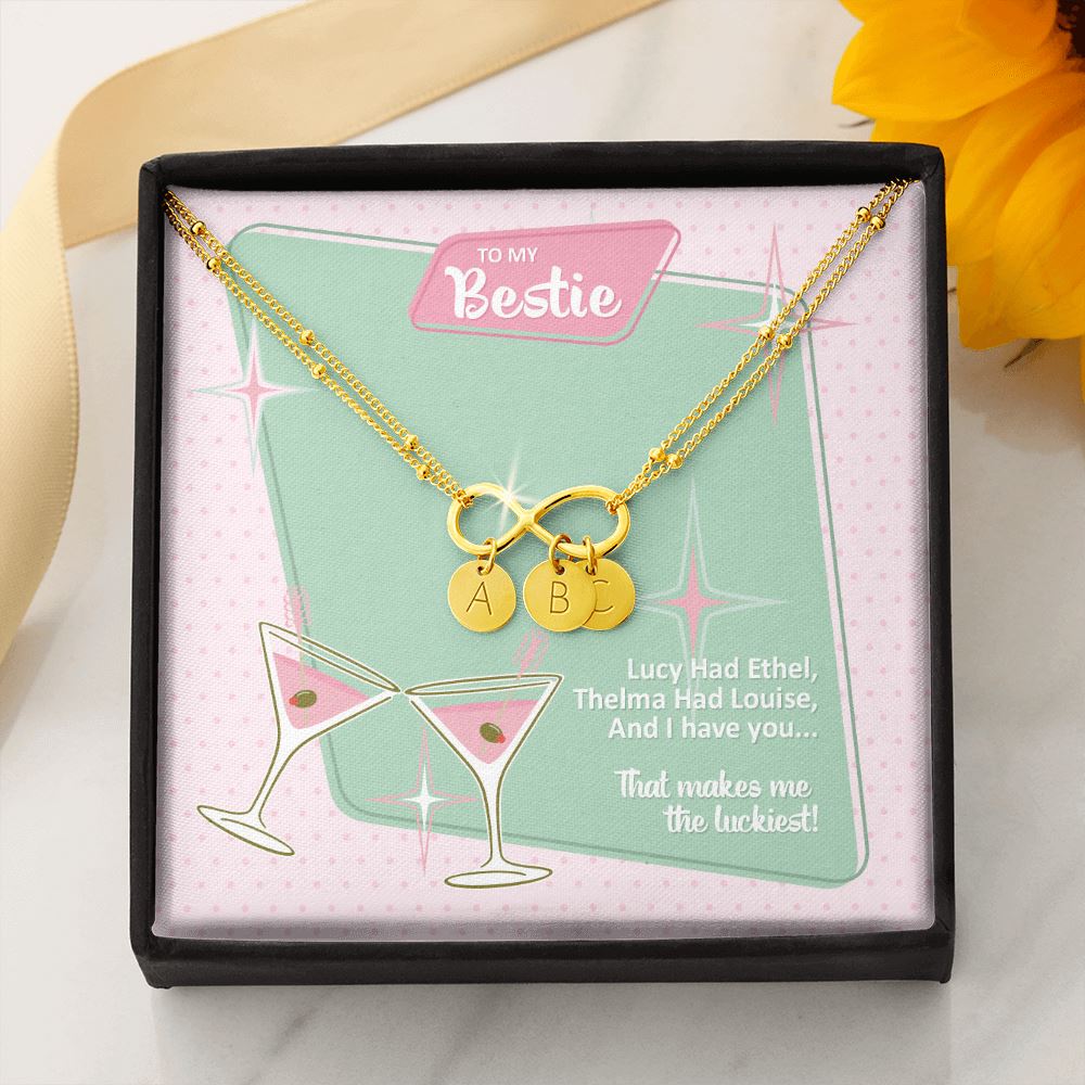 To My Bestie • Lucy & Ethel Infinity Charm Bracelet Jewelry ShineOn Fulfillment Gold Dipped Bracelet + 3 Charms 