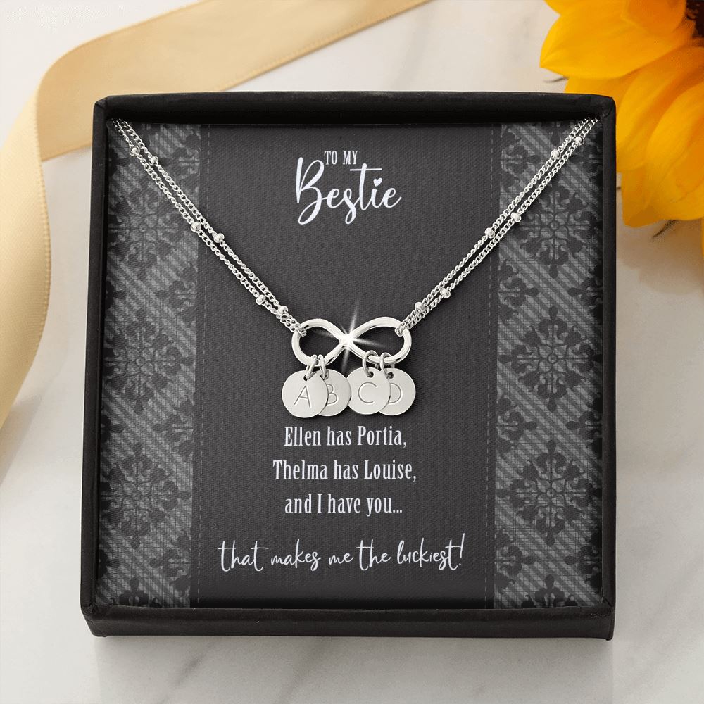 To My Bestie • Ellen & Portia Infinity Charm Bracelet Jewelry ShineOn Fulfillment 14k White Gold Bracelet + 4 Charms 