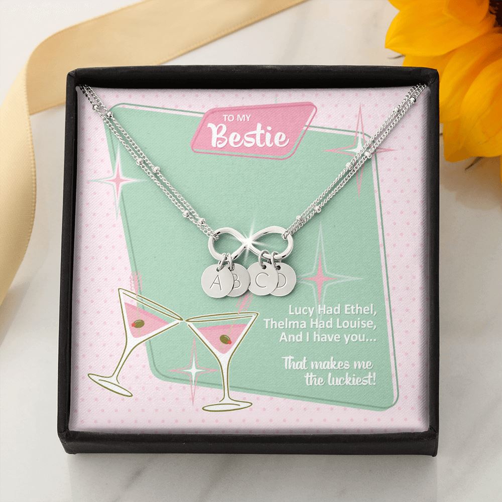 To My Bestie • Lucy & Ethel Infinity Charm Bracelet Jewelry ShineOn Fulfillment 14k White Gold Bracelet + 4 Charms 