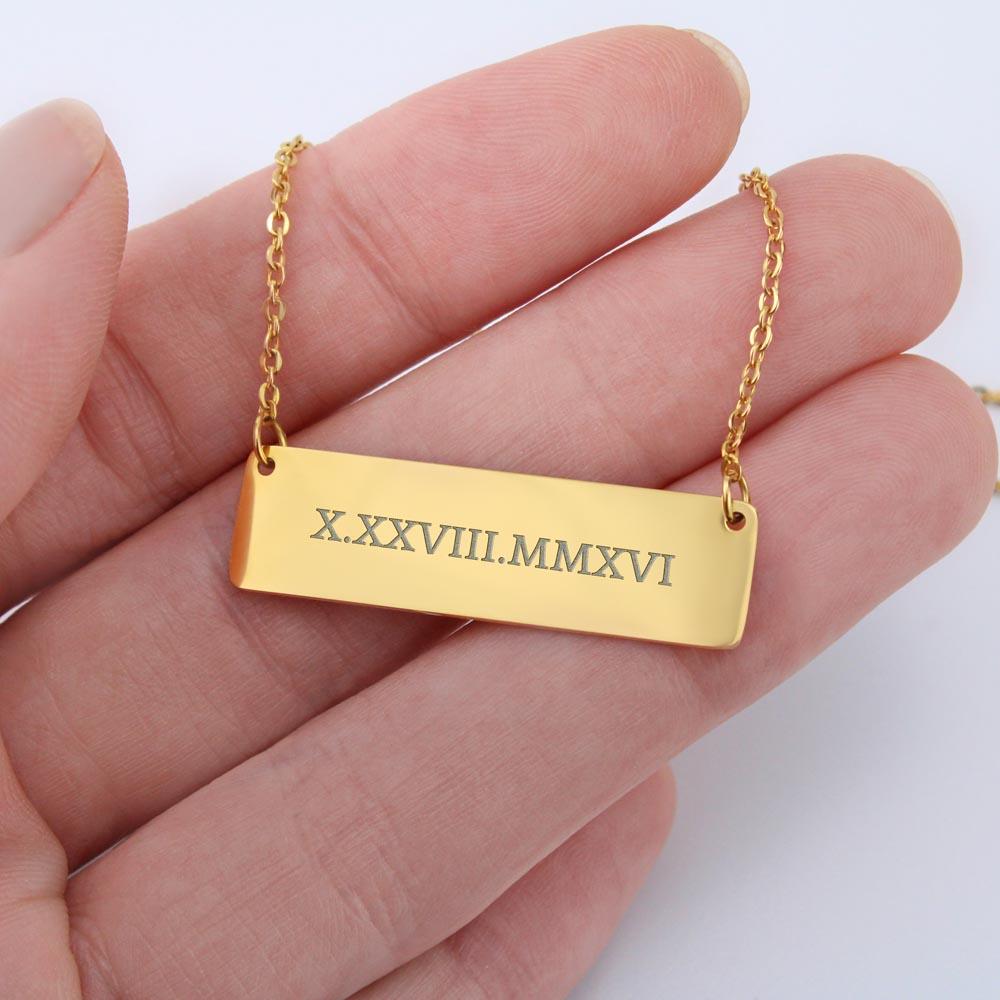 Wife To Be Wedding Date Necklace • Roman Numeral Wedding Date Pendant Jewelry ShineOn Fulfillment 18K Gold Over Stainless Steel Yes 