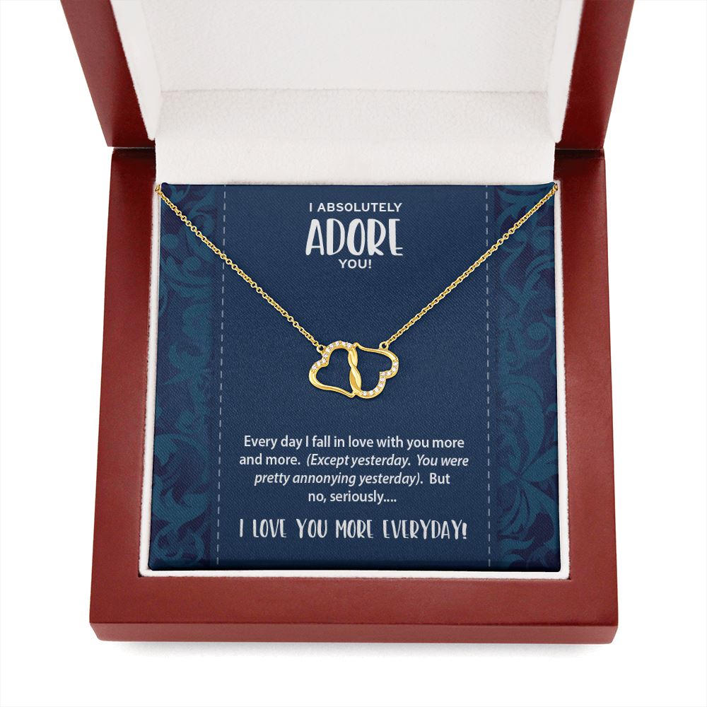 Funny I Adore You Message Card • Diamond Interlocking Hearts Necklace Jewelry ShineOn Fulfillment 