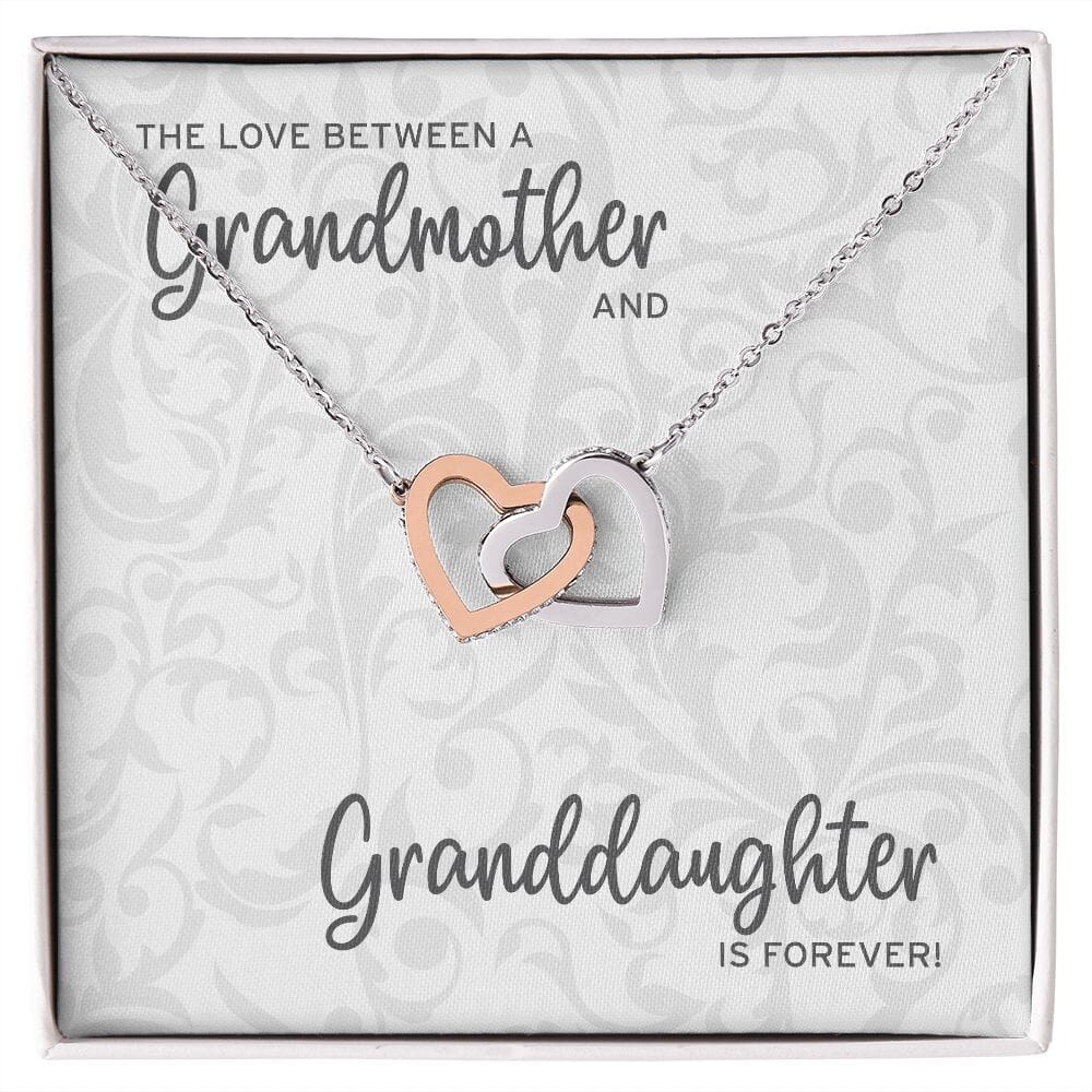 Grandmother Granddaughter Love • Interlocking Hearts Necklace Jewelry ShineOn Fulfillment Polished Stainless Steel & Rose Gold Finish Standard Box 