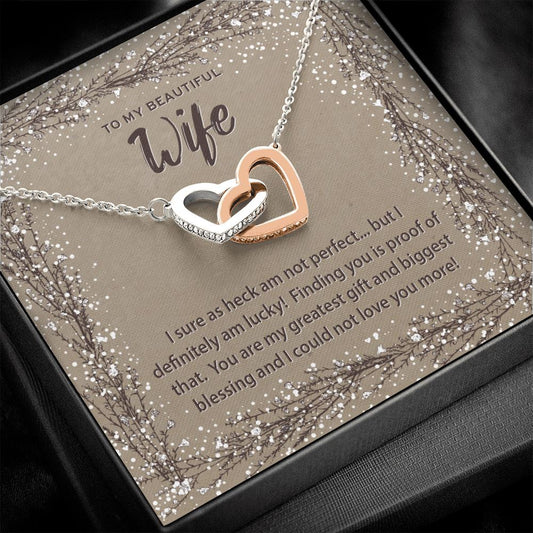 To My Wife Message • Interlocking Hearts Pendant Jewelry ShineOn Fulfillment Two Toned Box 