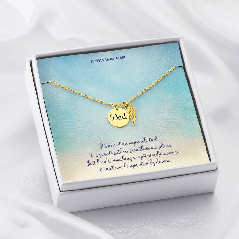 Dad Memorial Jewelry • Angle Wing Necklace Forever In My Heart Jewelry ShineOn Fulfillment 18k Yellow Gold Finish 