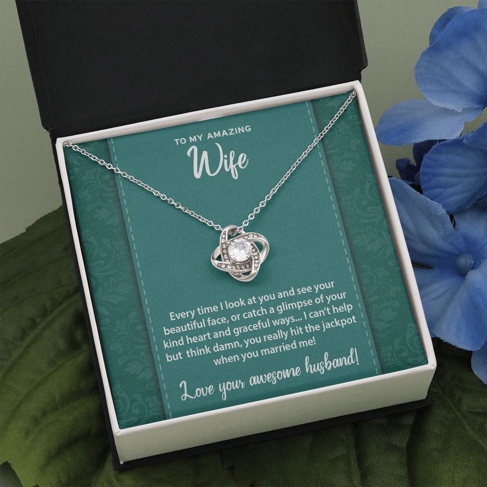 Funny Message To My Wife • Love Knot Necklace Jewelry ShineOn Fulfillment Two Toned Box 
