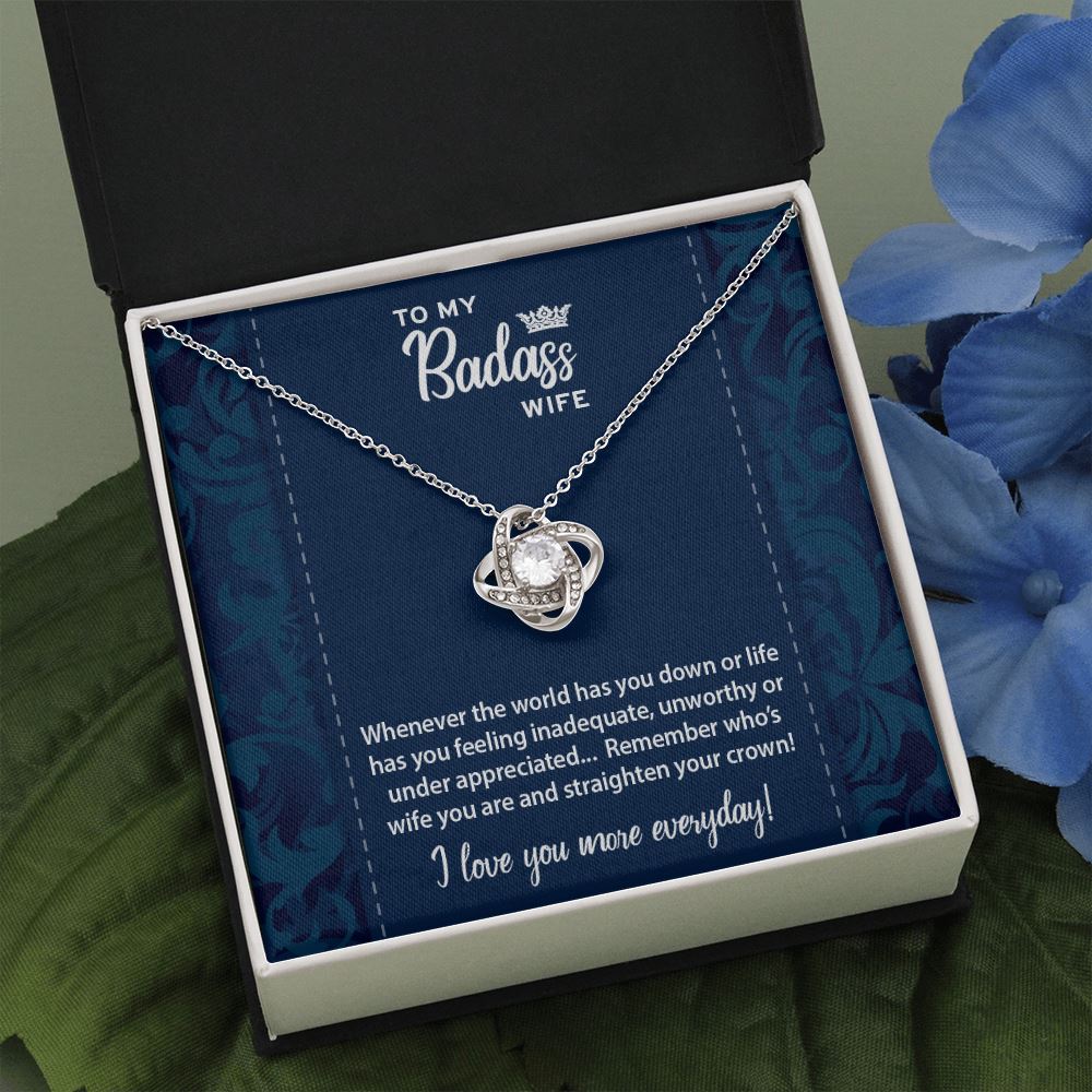 To My Badass Wife • Love Knot Necklace Jewelry ShineOn Fulfillment Two Toned Box 