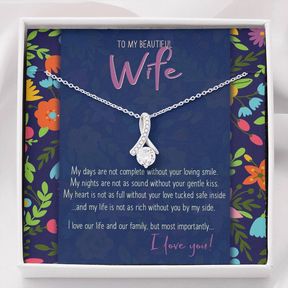 CZ Ribbon Pendant • To My Beautiful Wife Message Card Jewelry ShineOn Fulfillment Standard Box 