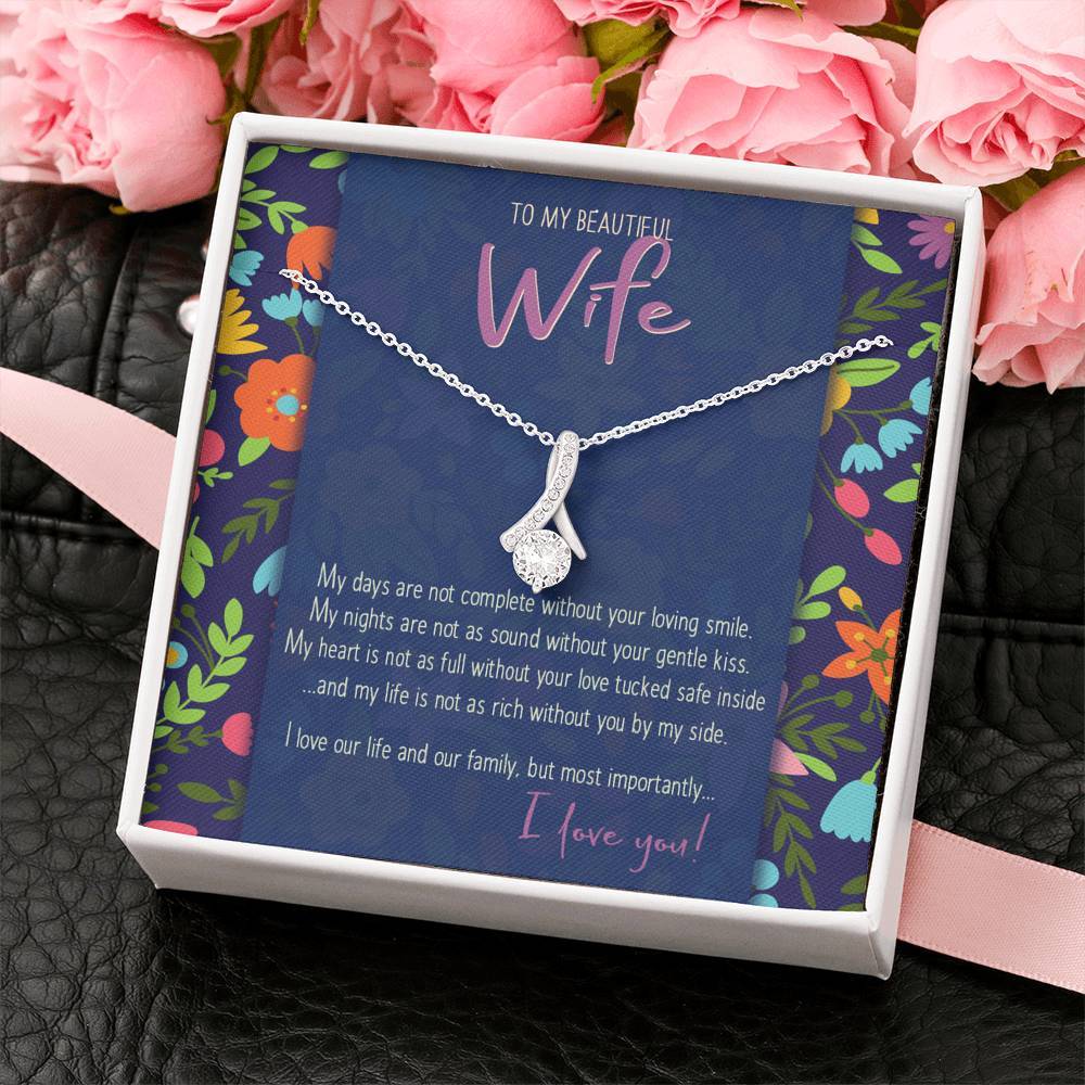 CZ Ribbon Pendant • To My Beautiful Wife Message Card Jewelry ShineOn Fulfillment 