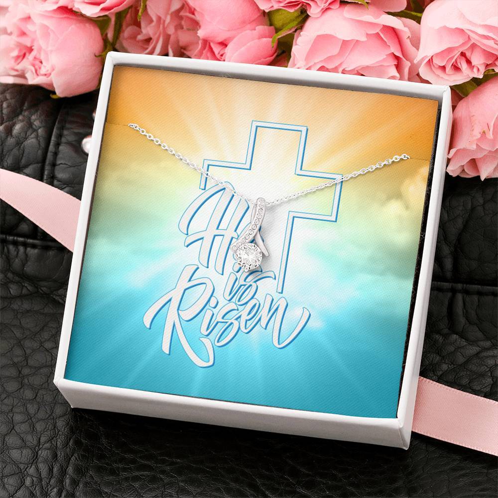 Easter Necklace Ribbon Pendant • He Is Risen Framable Art Card Jewelry ShineOn Fulfillment 