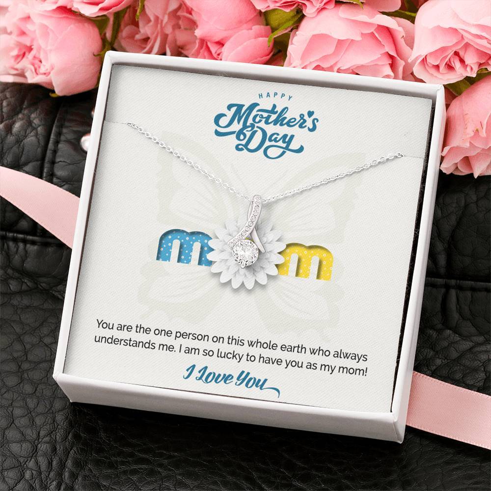 CZ Ribbon Pendant • Mother's Day I Love You Message Jewelry ShineOn Fulfillment Standard Box 