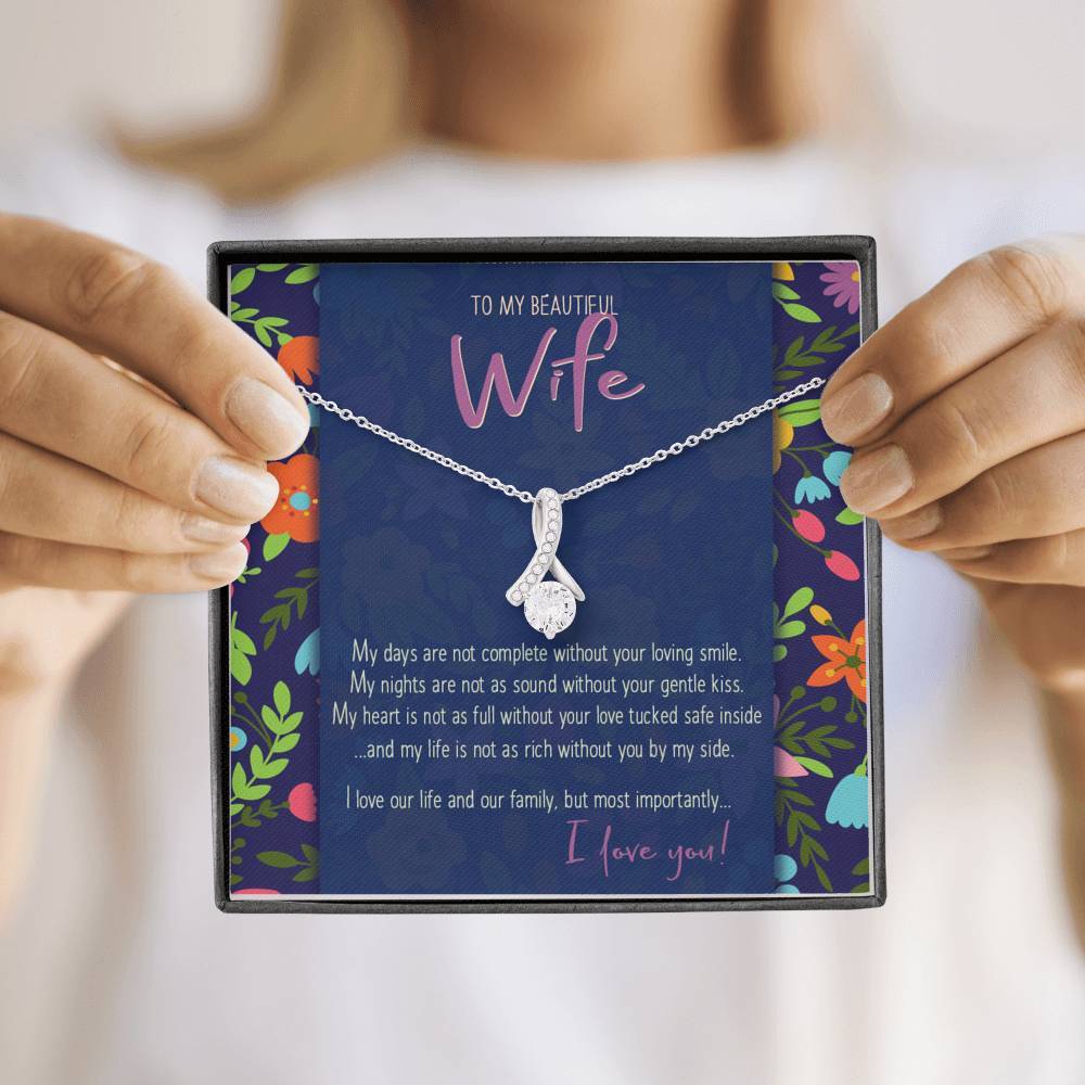 CZ Ribbon Pendant • To My Beautiful Wife Message Card Jewelry ShineOn Fulfillment 