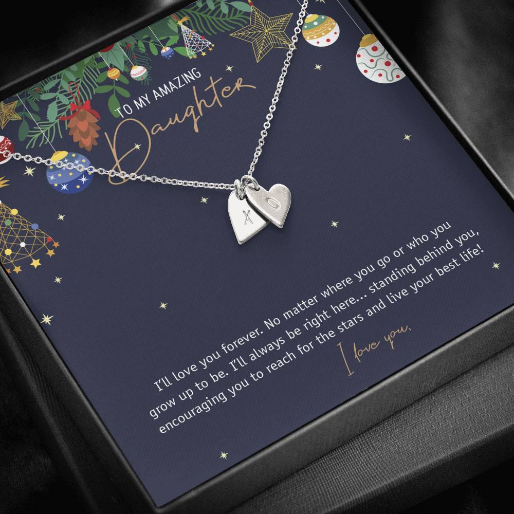 XO Hearts and Love Necklace • Custom Message Card To My Daughter Jewelry ShineOn Fulfillment Silver XO Charms 