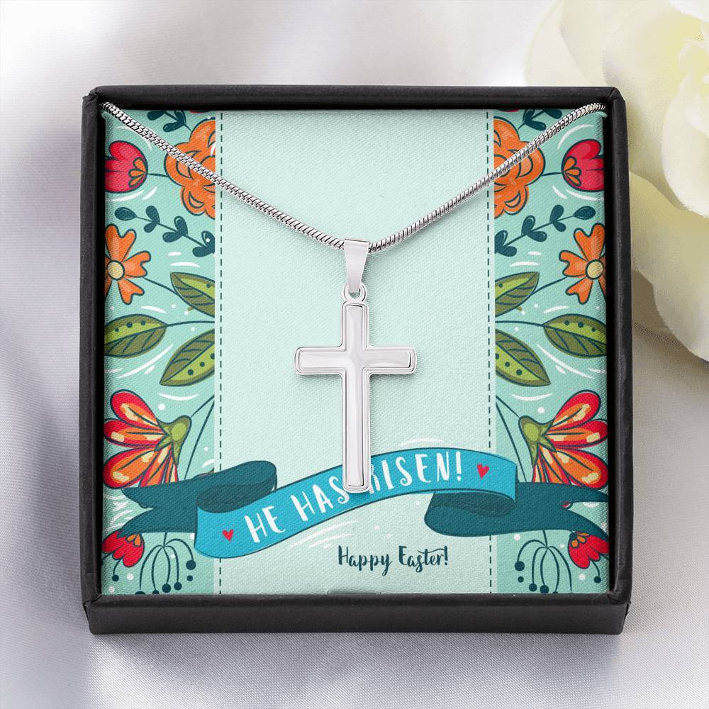 Easter Cross Pendant • He Has Risen Happy Easter Message Card Jewelry ShineOn Fulfillment Standard Box 