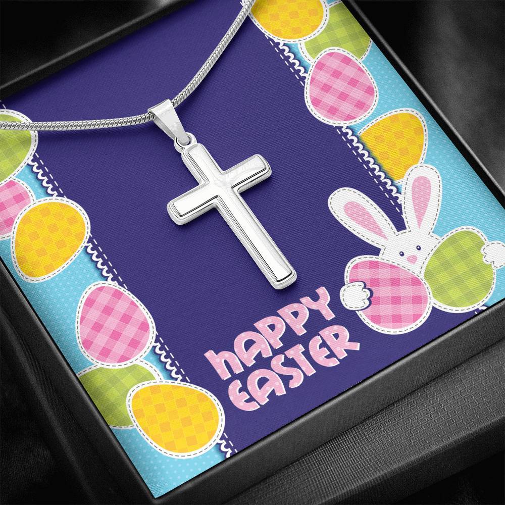Kid's Easter Cross Necklace • Happy Easter Message Card Jewelry ShineOn Fulfillment 