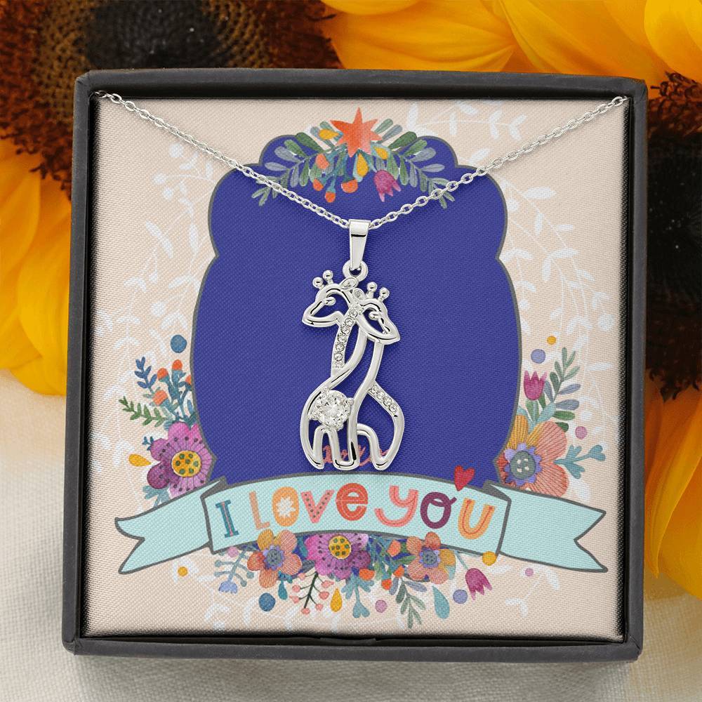 Mother and Child Giraffe Pendant • I Love You Card Jewelry ShineOn Fulfillment 14K White Gold Finish 